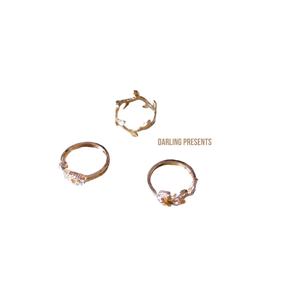 Crystal Midi 3 Piece Ring Set Women Color Gold Size OS